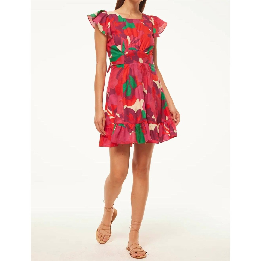 MISA Los Angeles | Belinda Vibrant Flora Rosada Print Ruffle‎ Sleeve Dress